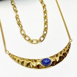 NEW Lapis Lazuli Gold Bar Necklace Set